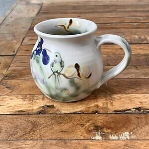 Artist Signed Pottery Clay Mug 4" Hand-Painted Floral Design